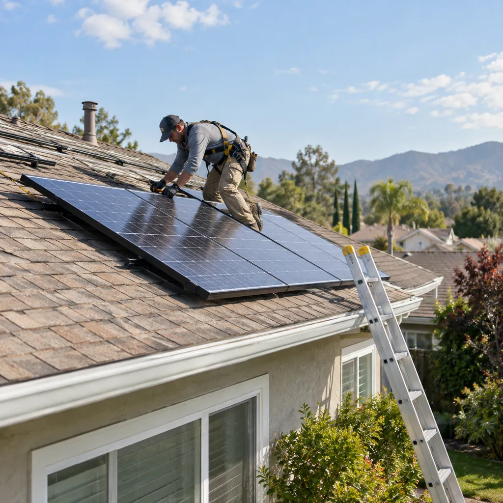 Solar Panel Installation in Dallas County - TX underway as technicians mount panels on a residential roof, Solar Panel Installation in Grand Prairie - TX as technicians align roof-mounted panels during setup