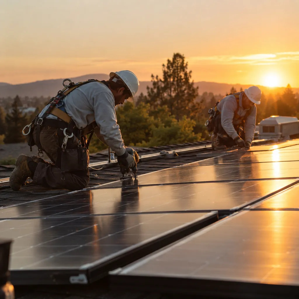 Solar Panel Installation in Tarrant County - TX as a crew secures panels on a sloped roof, Solar Panel Installation in Mesquite - TX as technicians secure mounting rails on a residential roof