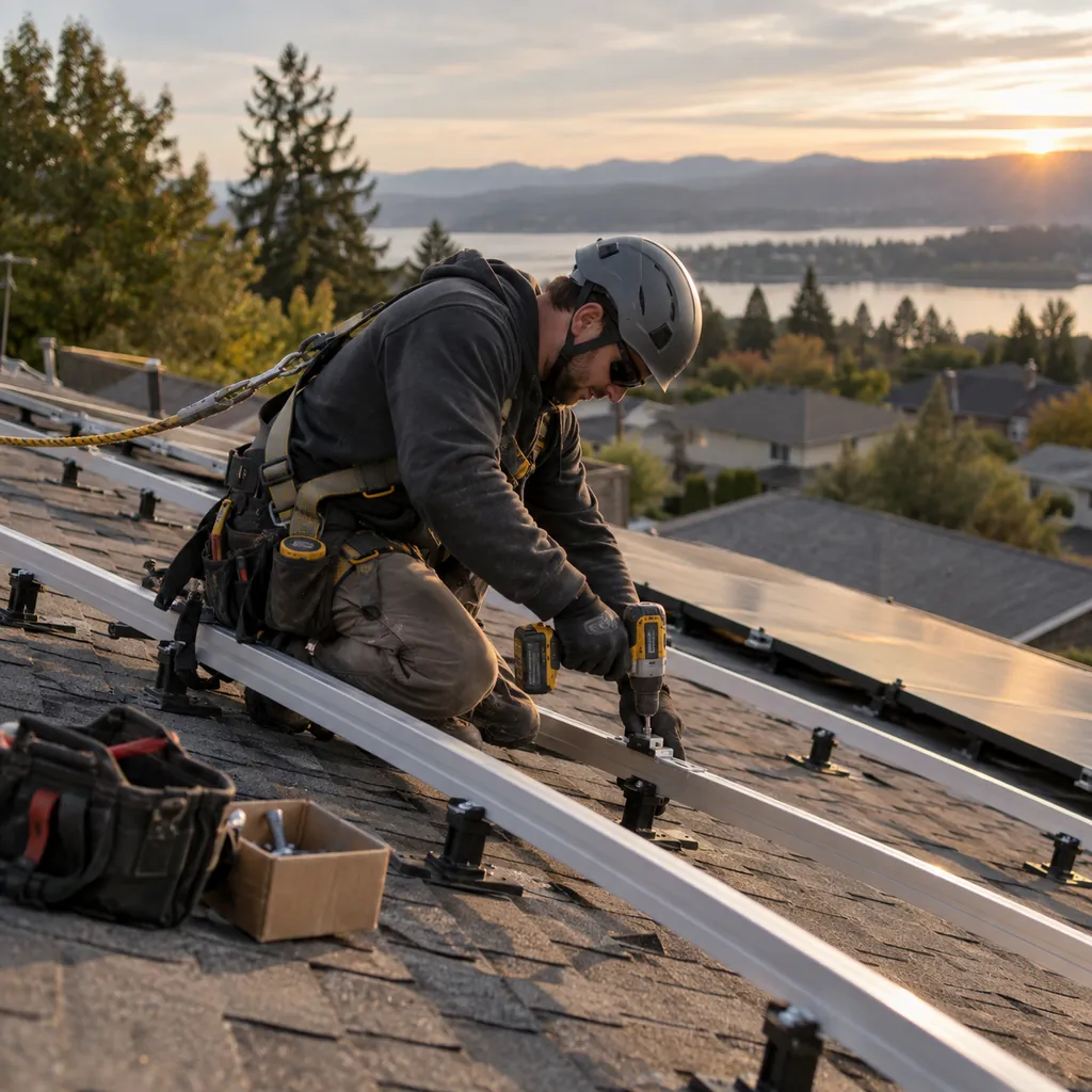 Solar Panel Installation in Collin County - TX as technicians align rooftop panels during a residential project, Solar Panel Installation in Arlington - TX as a crew aligns panels across a sunlit roof