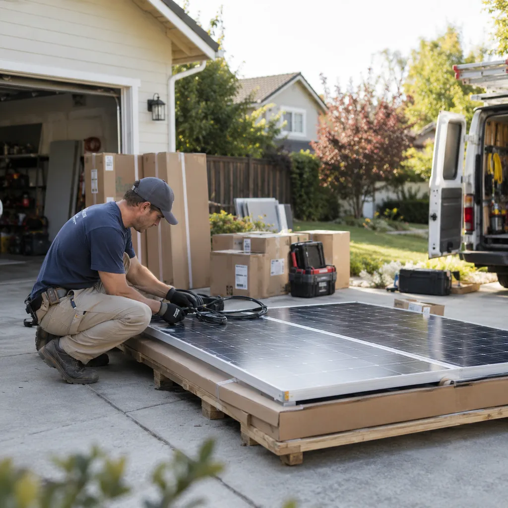 Solar Panel Installation in Denton County - TX as a crew secures panels on a sunlit residential roof, Solar Panel Installation in North Richland Hills - TX as technicians secure panels on a residential rooftop